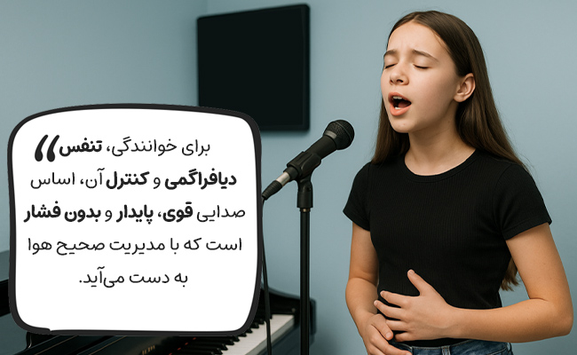 اساس خوانندگی، تنفس دیافراگمی و کنترل آن برای صدایی قوی، پایدار و بدون فشار است.