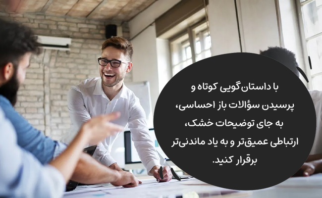 با داستان‌گویی کوتاه و پرسیدن سؤالات باز احساسی، ارتباطی عمیق و به یاد ماندنی بسازید.